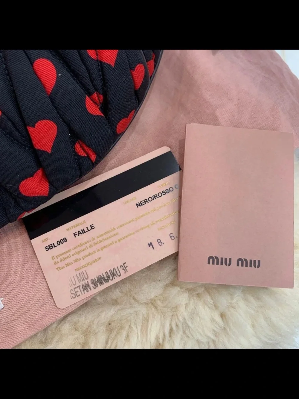 Miu Miu Black Quilted Crossbody with Red Heart Print and Gold Hardware